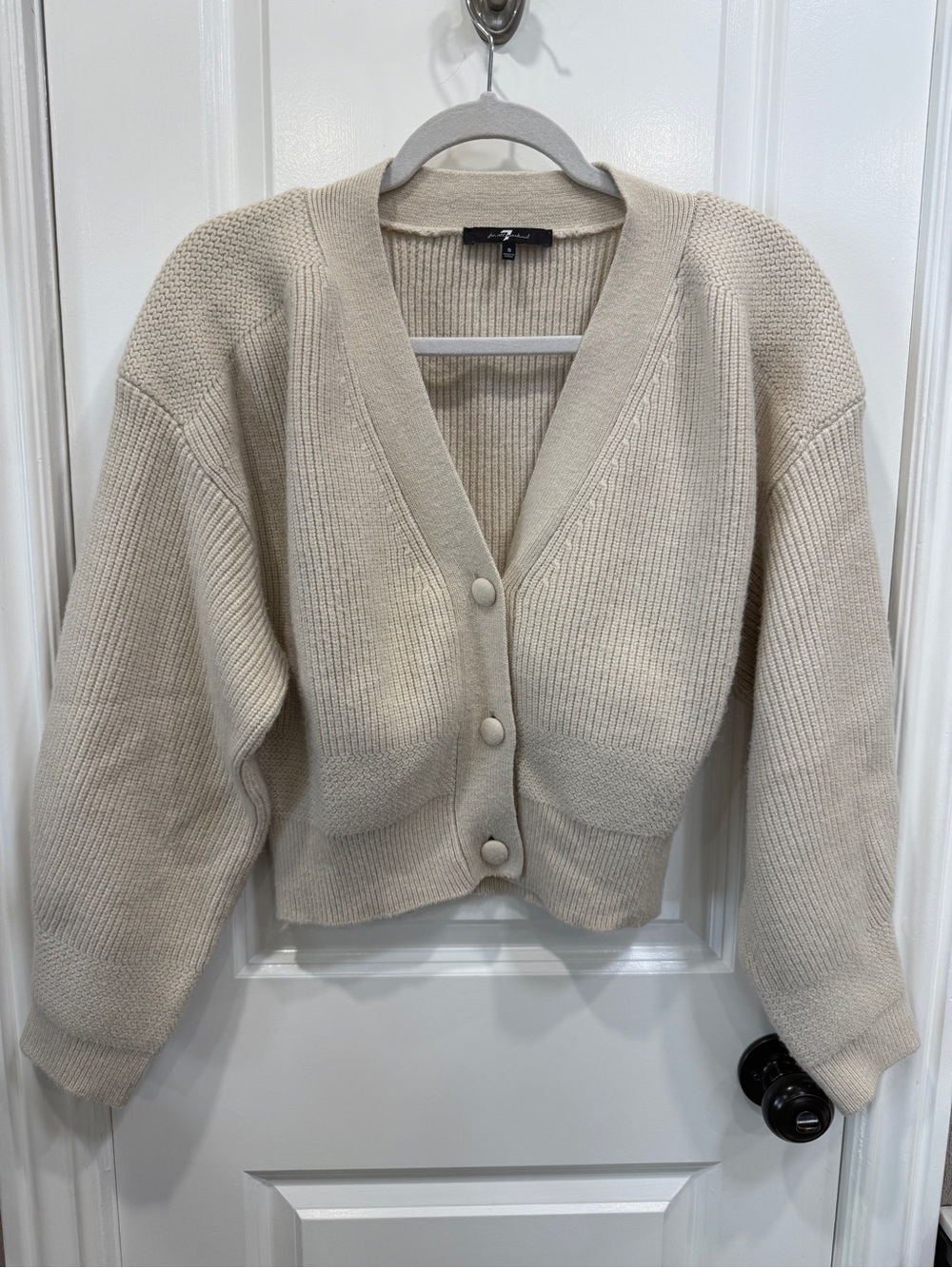 7 For All Mankind Cream Button-Front Ribbed Cardigan
